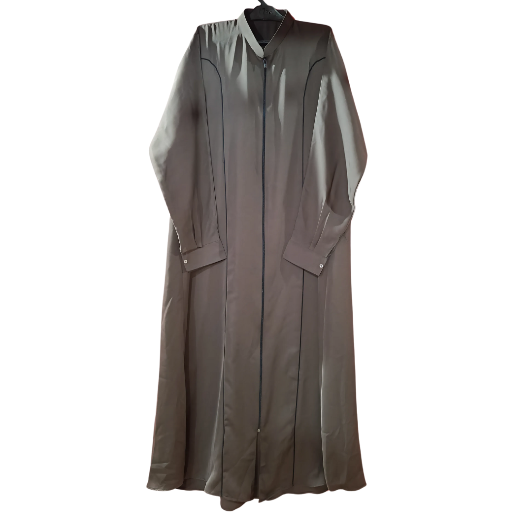 Full Length Zip Collar Dark Brown Abaya With Black Strip For Women | HIJABONE | H1A004