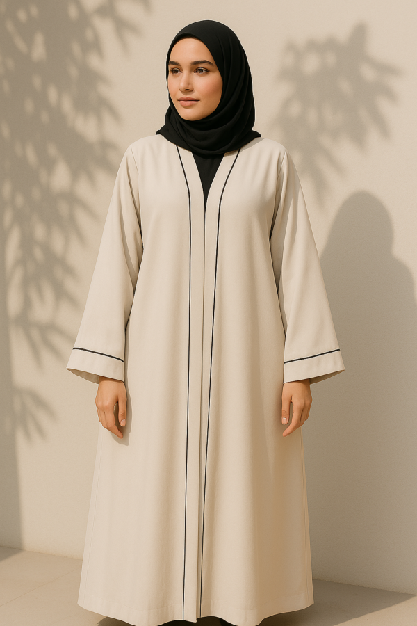 Full Length Tich Button V-Neck Light Pink Abaya With Black Strip For Women | HIJABONE | H1A003 - Image 4