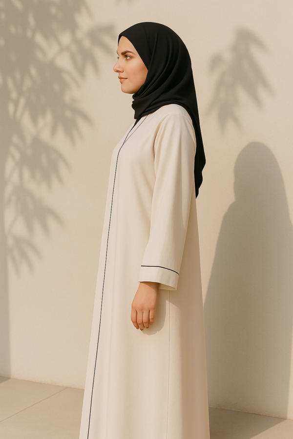 Full Length Tich Button V-Neck Light Pink Abaya With Black Strip For Women | HIJABONE | H1A003 - Image 3