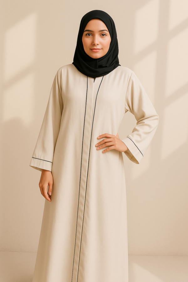Full Length Tich Button V-Neck Light Pink Abaya With Black Strip For Women | HIJABONE | H1A003