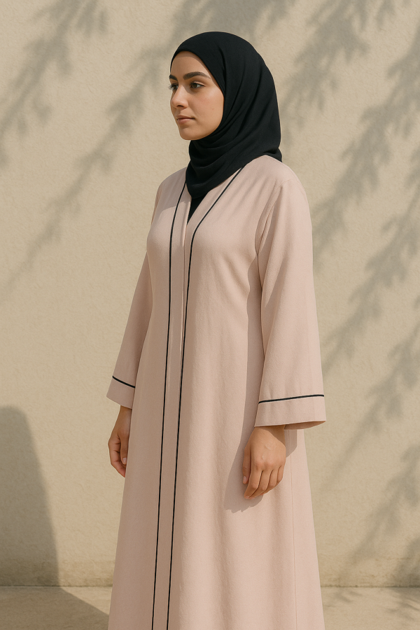 Full Length Tich Button V-Neck Light Pink Abaya With Black Strip For Women | HIJABONE | H1A003 - Image 2