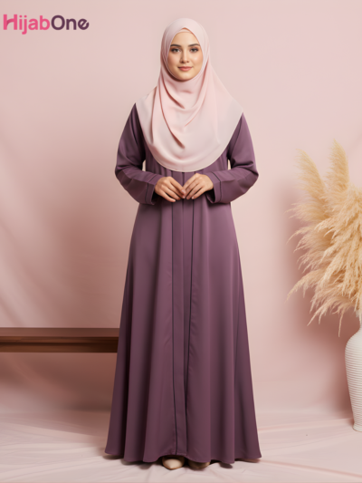 Full Length Tich Button V-Neck Dark Pink Abaya For Women - HijabOne