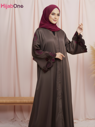 Full Length Tich Button V-Neck Embroidered Abaya For Women – HijabOne