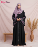 Black Embroidered V-Neck Abaya – Full Length with Tich Button - HijabOne