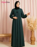 Three-Layered Full-Length Zip Collar Teal Green Abaya for Women - HijabOne