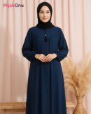 Three-Layered Full-Length Zip Collar Dark Blue Abaya for Women - HijabOne