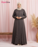 Full Length Zip Collar Dark Brown Abaya With Black Strip For Women - HijabOne