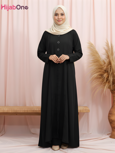 Full Length Circle Neck Black Abaya for Women - HijabOne